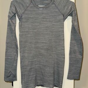 lululemon athletica Gray Striped Long Sleeve Tee